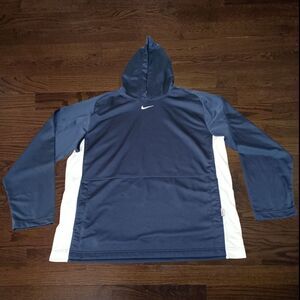 Nike Hoops Hoodie Mens Large Center Swoosh Blue White Pullover Hooded Sweatshirt